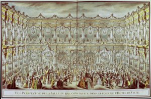Perspective view of the ballroom constructed in the courtyard of the Hotel de Ville in Paris on the occasion of the Dauphin